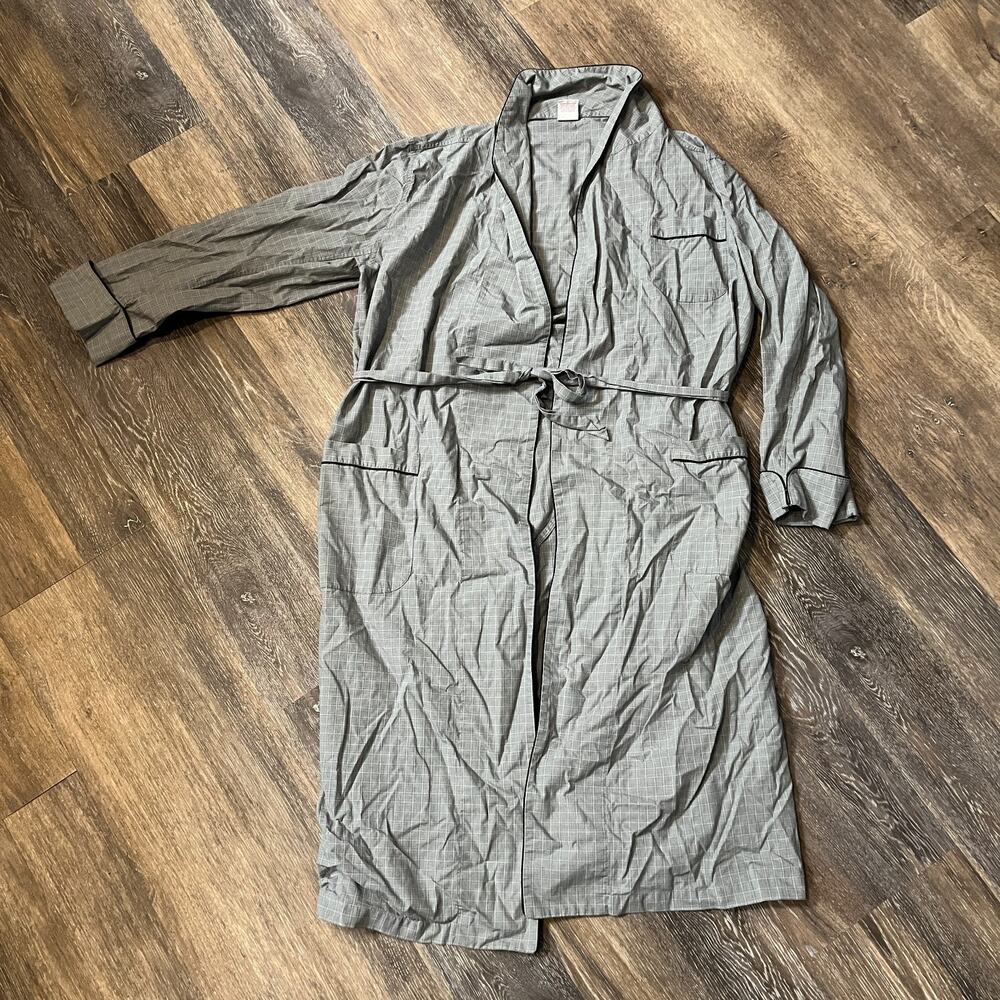 Brooks Brothers Mens Robe Gray Cotton Plaid Medium